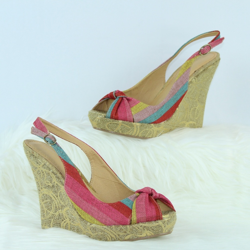 3/$25 Canvas Stripe Peep Toe Wedge Sandals